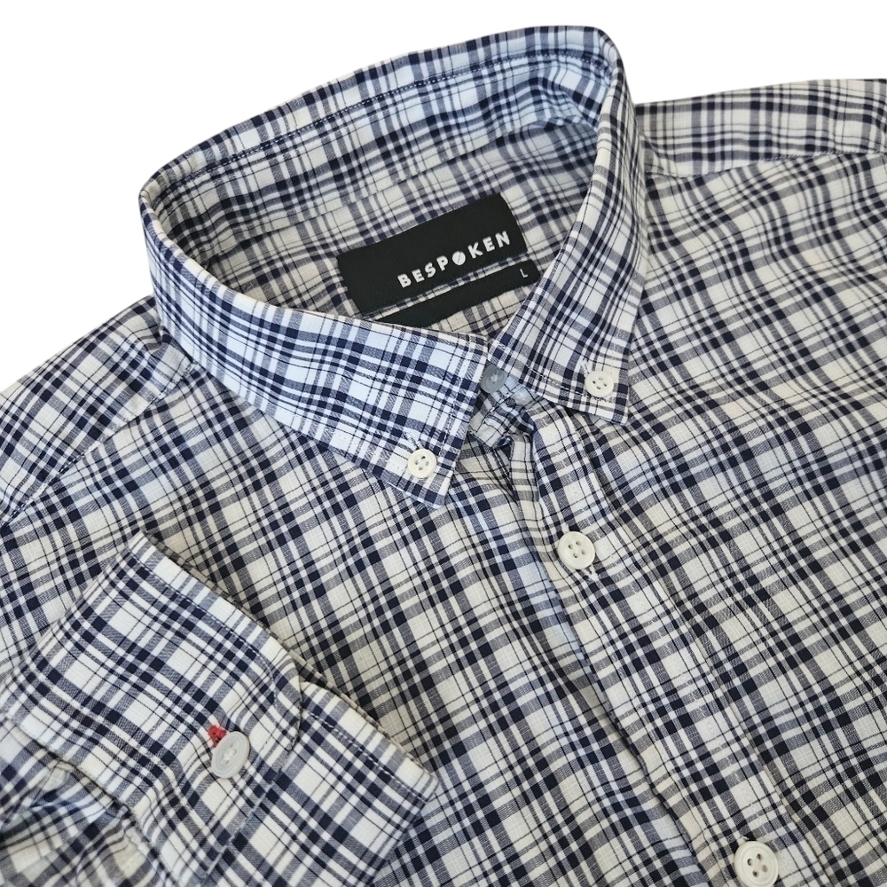 Bespoken‎ Mens Blue White Plaid Button Down Shirt Sz Large